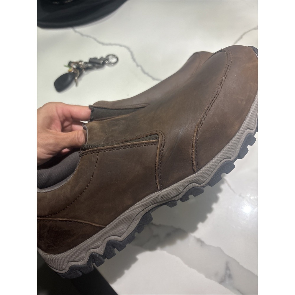 DULUTH TRADING CO.~NWB!!~MENS 15M DARK BROWN WILD BOAR LEATHER MOCS
